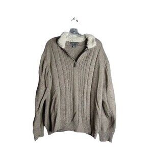 Tricots St Raphael Pullover Sweater Mens XL Brown Quarter Zip Sherpa Collar